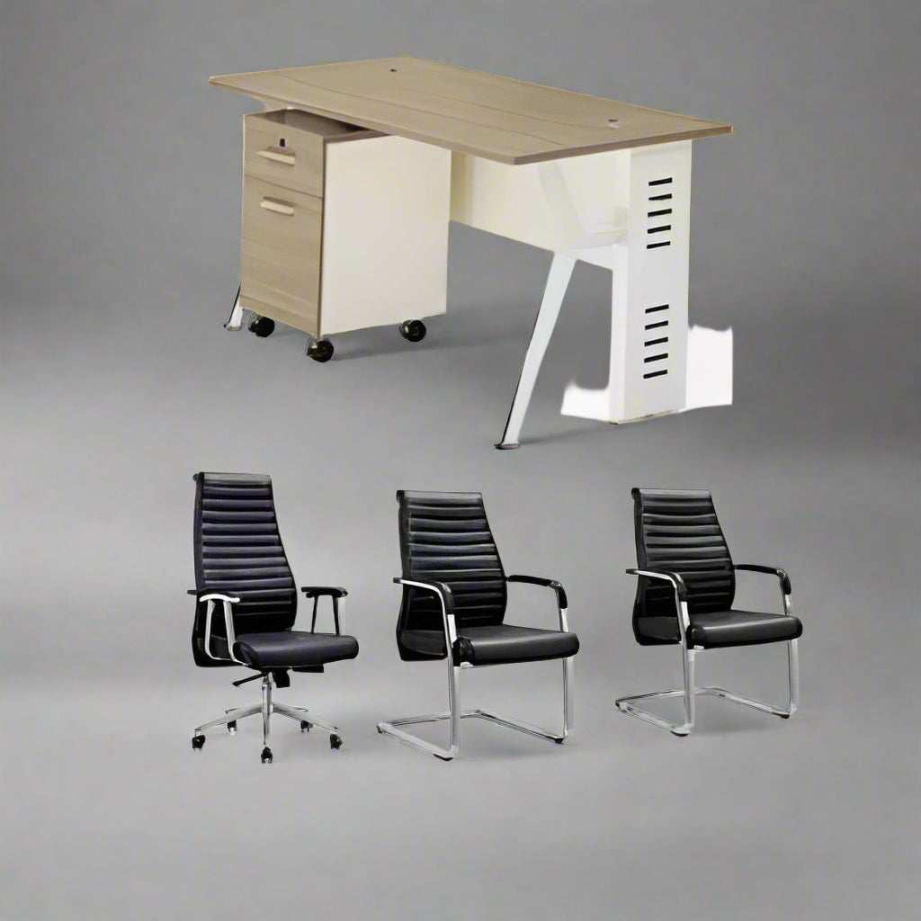 1.2 Metre Office Table And Black Swivel Chair With 2 Visitor Chairs @ HOG
