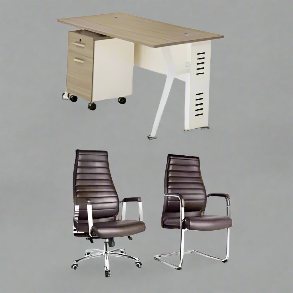 1.2 Metre Office Table And Brown Swivel Chair With 1 Visitor Chairs @ hog