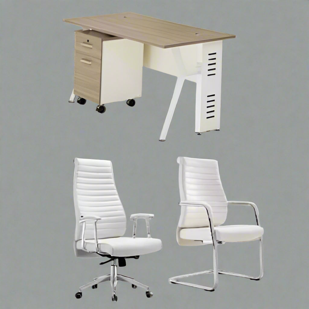1.2 Metre Office Table And White Swivel Chair With 1 Visitor Chairs @ HOG