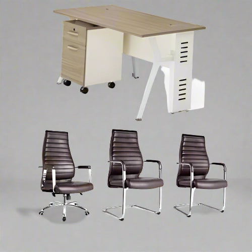 1.2 Metre Office Table and Brown Swivel Chair with 2 Visitor Chairs @HOG - Home Office Garden Online Marketplace