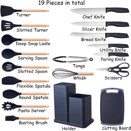 19-in-1 Kitchen Utensils and Knife Set with Block. Home Office Garden | HOG-HomeOfficeGarden | online marketplace