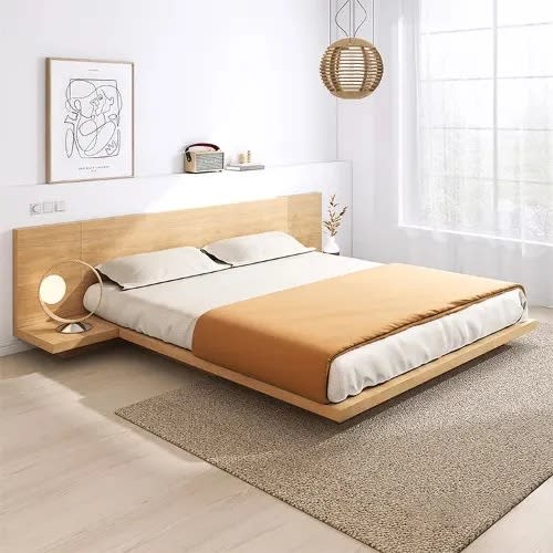 Floating Bed Frame - Solid Oak Wood Tatami Bed With Headboard - 6 By 6 Home Office Garden | HOG-Home Office Garden | online marketplace  