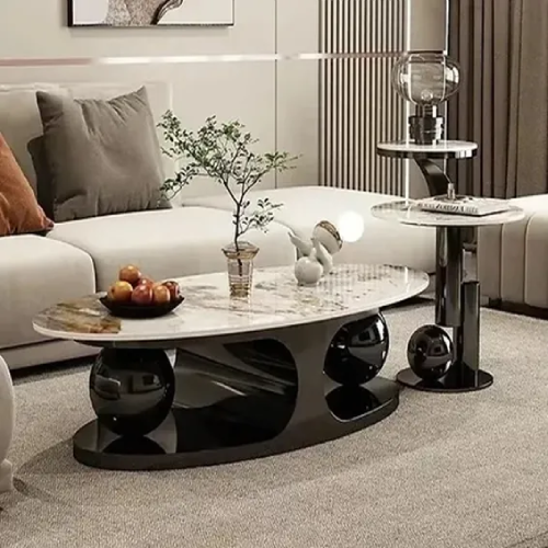 2-Piece Oval Coffee Table Set – Black