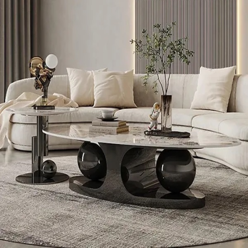 2-Piece Oval Coffee Table Set – Black