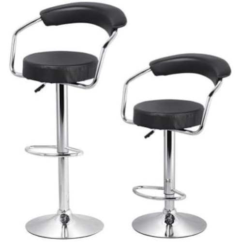 Chrome Bar Stool With Backrest set of 2- BLACK