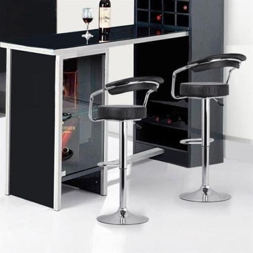 Chrome Bar Stool With Backrest set of 2- BLACK