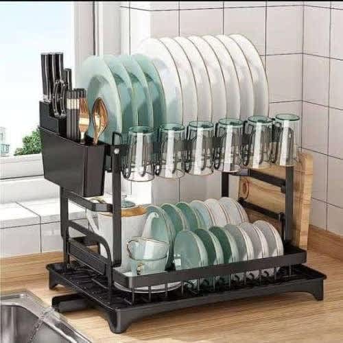2 Tier Dish Drainer Rack with Swivel Drainage Spout - Black. Home Office Garden | HOG-HomeOfficeGarden | online marketplace