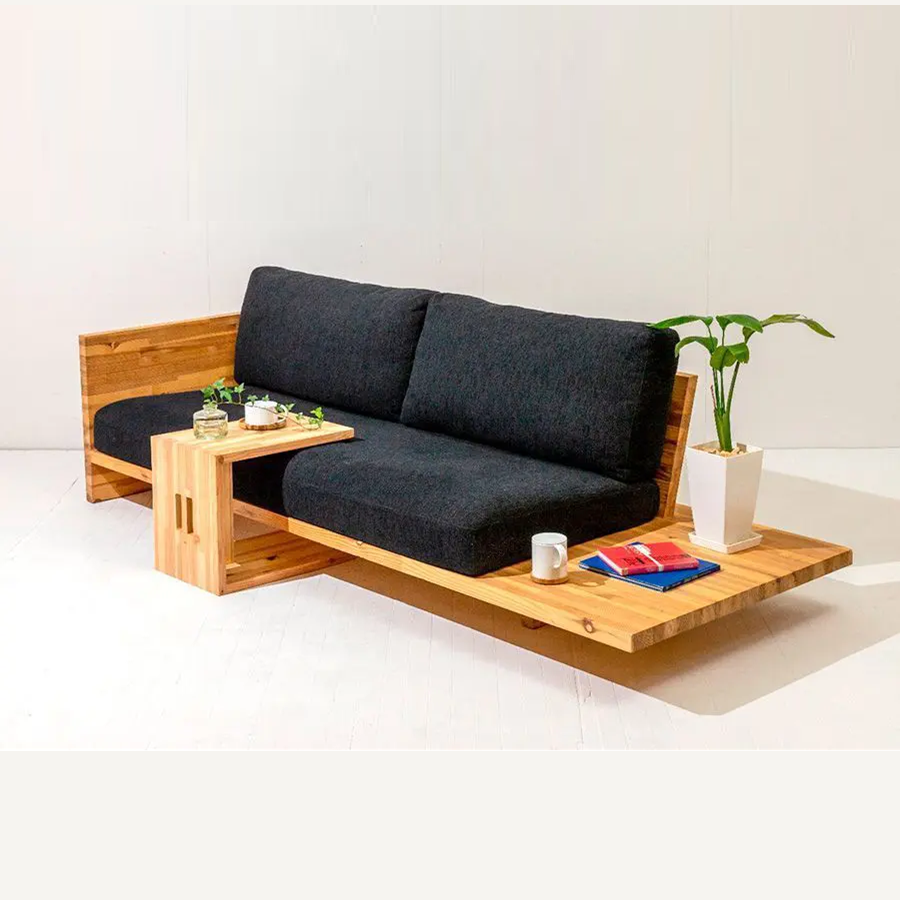 Modern Wooden Sofa Set with Side Table