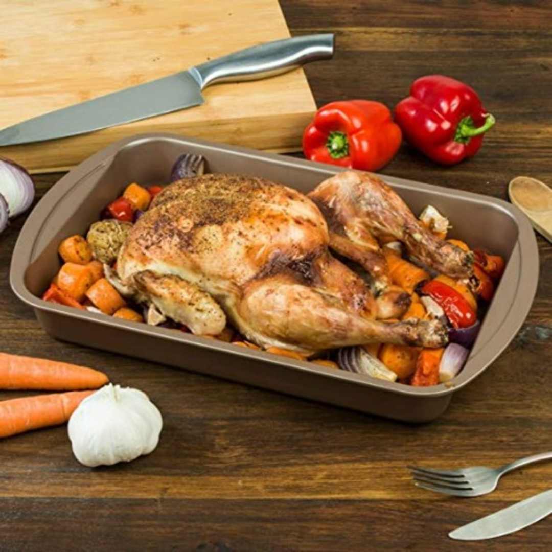 Salter Carbon Steel Matte Metallic Non-stick Rectangular Roasting Tray - 38 Cm