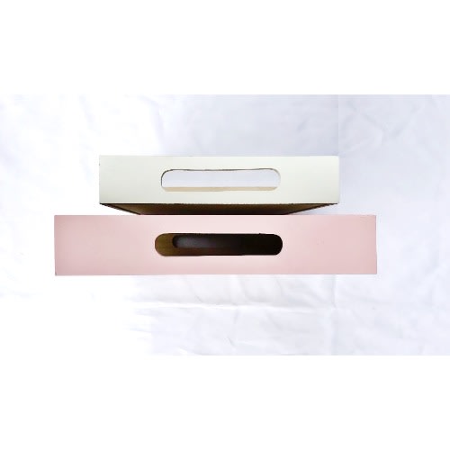 Wooden Serving Tray With Handles - Pink & White - Set Of 2
