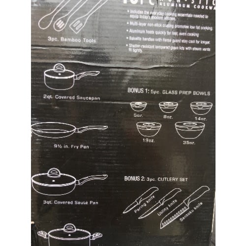 Culinary Gourmet Nonstick Kitchen Cookware Set with Glass Prep Bowls And Knife - 18pcs