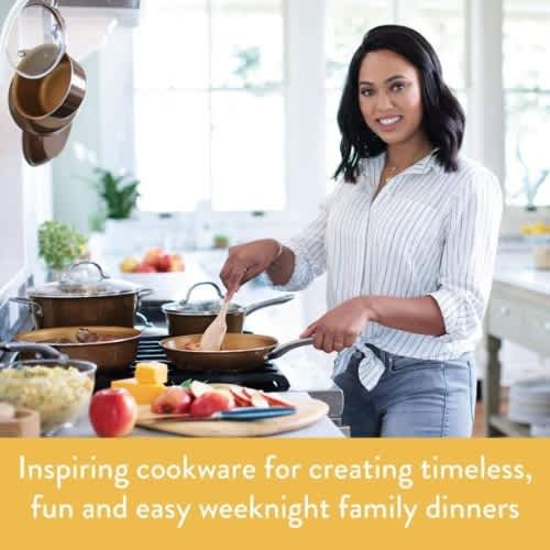 Ayesha Curry Home Collection - Porcelain Enamel Nonstick Cookware Set - Brown Sugar - 12piece