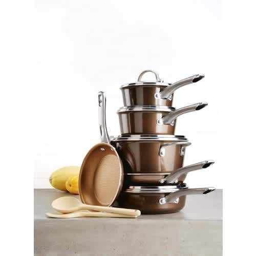 Ayesha Curry Home Collection - Porcelain Enamel Nonstick Cookware Set - Brown Sugar - 12piece