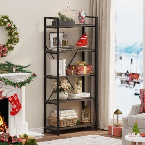 Tribesigns Wide 5-shelf Bookshelf - Industrial Etagere Bookcase Display Shelf Unit. Home Office Garden | HOG-HomeOfficeGarden | online marketplace