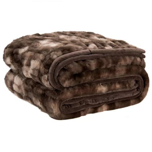 Mon Chateau Brown/Grey Ruched & Printed Luxe Faux Fur Blanket. Home Office Garden | HOG-HomeOfficeGarden | online marketplace