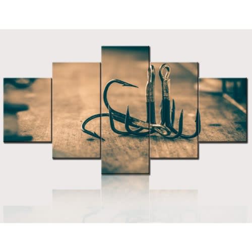 Black Fishing Hooks Picture 5 Panel Canvas Wall Painting