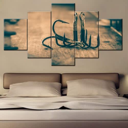 Black Fishing Hooks Picture 5 Panel Canvas Wall Painting