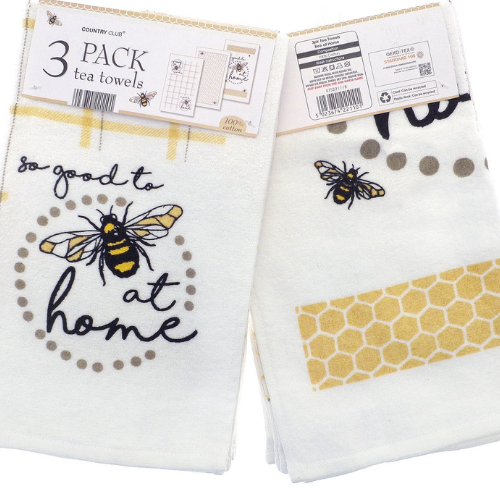 3 Pack Velour Tea Towels – Bee At Home @HOG - Home Office Garden Online Marketplace