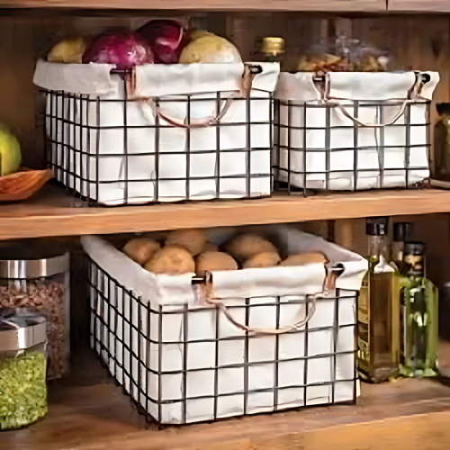 3 Wire Baskets With Removable Canvas Liners. Home Office Garden | HOG-HomeOfficeGarden | online marketplace