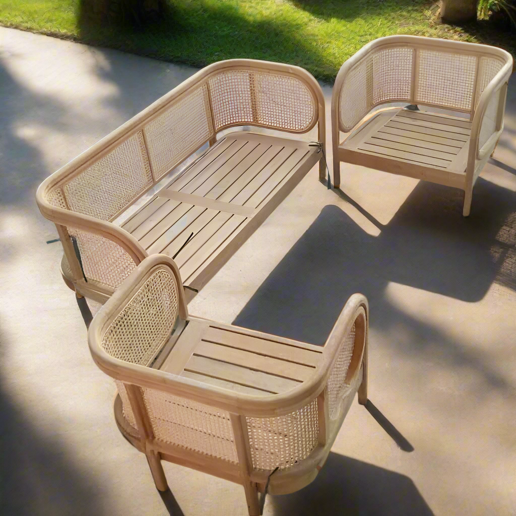 5 Seat Rattan Wooden Garden Sofa Set