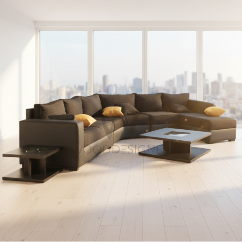 7-Seater Leather and Fabric Extended Couch (Black) @HOG - Home, Office, Garden, Online Marketplace