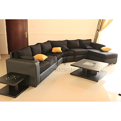 7-seater Leather and Fabric Extended Couch (Black) @HOG - Home, Office, Garden, Online Marketplace