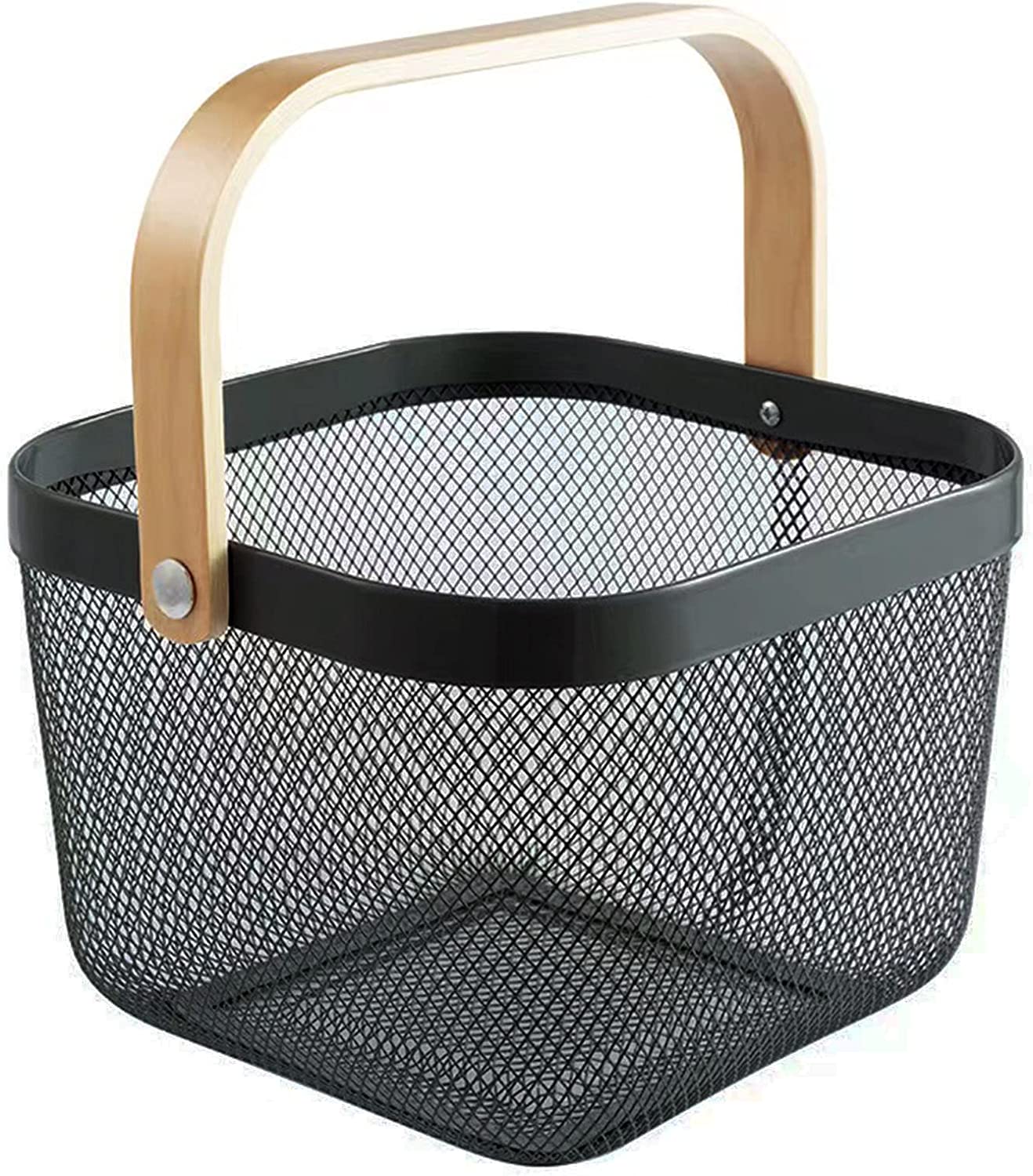 Multifunctional Mesh Basket With Wooden Handle - Grey Home Office Garden | HOG-HomeOfficeGarden | HOG-Home.Office.Garden