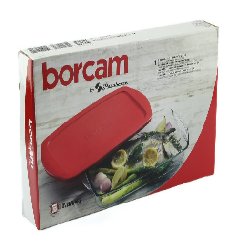Borcam Bake & Keep Rectangular Tray With Plastic Lid (1pc) 3850cc @HOG - Home Office Garden Online Marketplace
