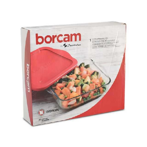 Borcam Bake & Keep Square Tray With Plastic Lid (1pc) 1950cc @HOG - Home Office Garden Online Marketplace