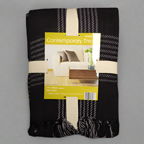 Contemporary Plaid Cotton Throw 170x200 – Black @HOG - Home Office Garden Online Marketplace