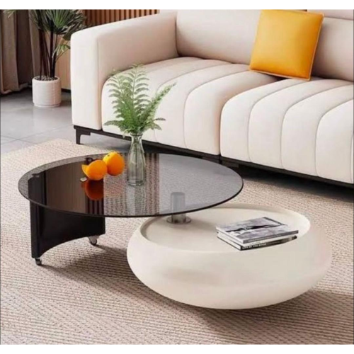 Contemporary Swivel Round Glass Cocktail Table with Casters. Home Office Garden | HOG-HomeOfficeGarden | online marketplace
