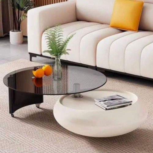 Contemporary Swivel Round Glass Cocktail Table with Casters @HOG - Home Office Garden Online Marketplace