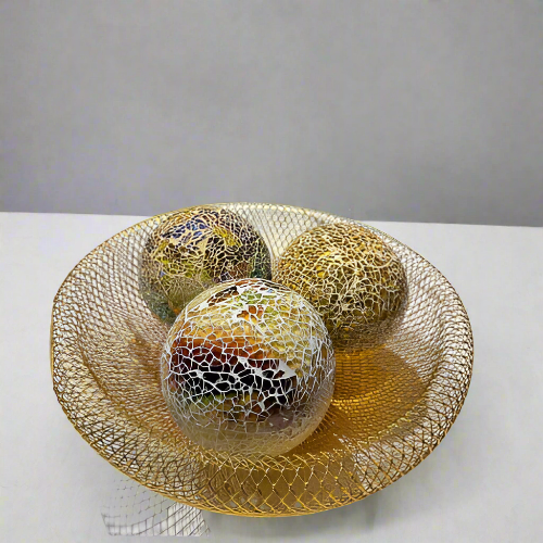 Decorative Center Table Gold Bowl With 3 Balls Home Office Garden | HOG-HomeOfficeGarden | online marketplace