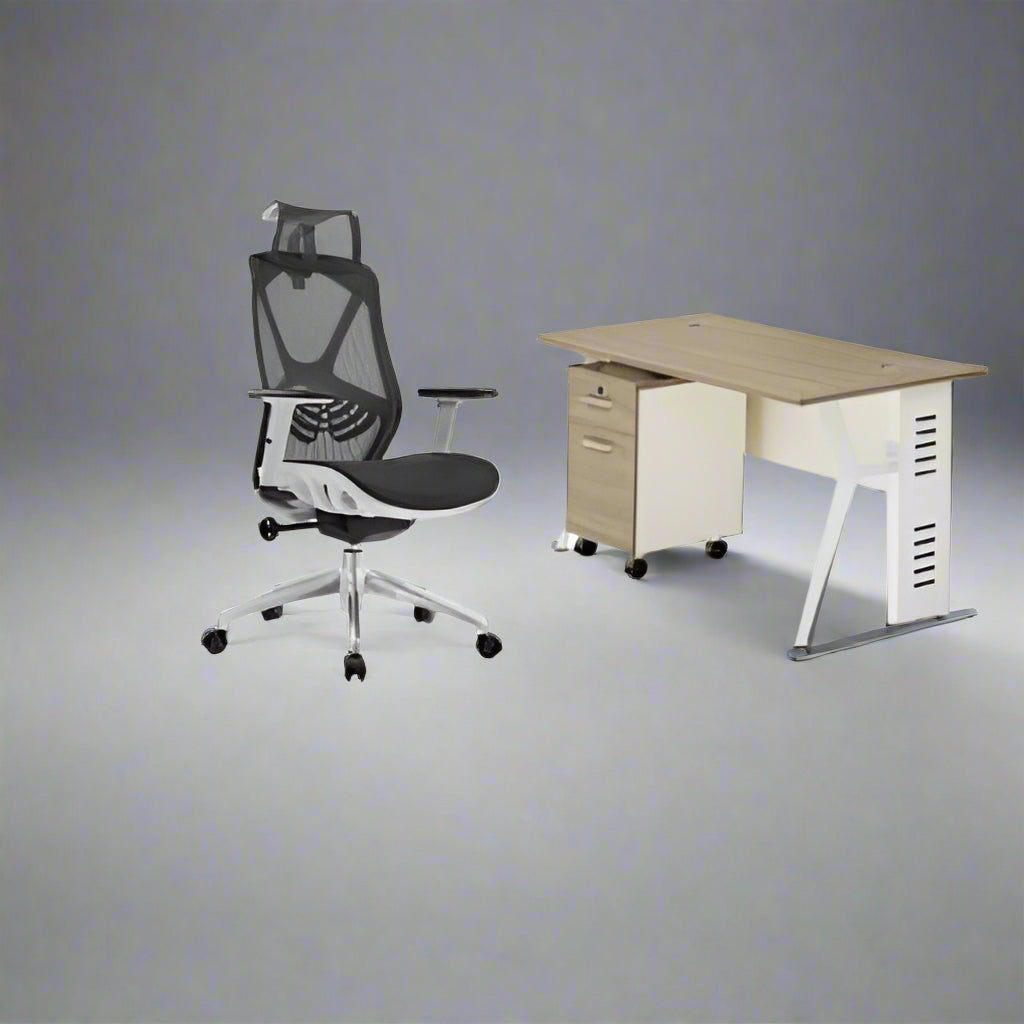 Ergonomic Swivel Mesh Chair With 4 Feet Office Desk @ HOG