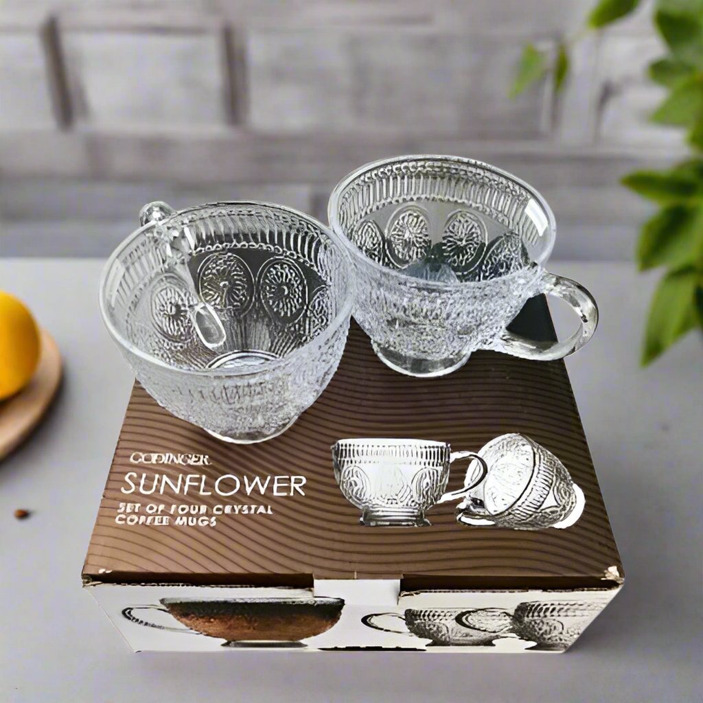 Godinger Sunflower Crystal Coffee Mugs - Set Of 4 - 13.5oz - 399ml @HOG