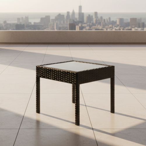 Goplus Rattan Patio Table with Transparent Glass Top. @HOG - Home Office Garden Online Marketplace