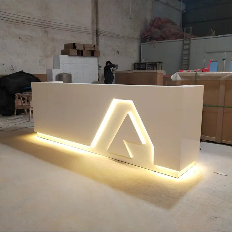 2.4 Meters Modern White Reception Desk with Led Light @ HOG marketplace
