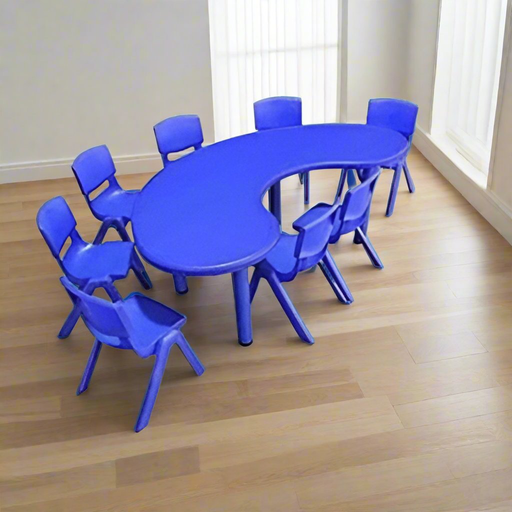 Half-moon Activity Table With 10 Chairs - Blue @ HOG