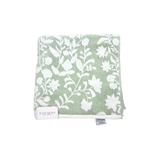 Kassafina 100% Cotton Floral Bath Towel – White & Sage Green @HOG - Home, Office, Garden, Online Marketplace