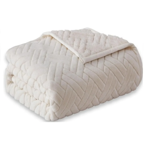 Korbliss Faux Fur King Quilt Blanket - 480gsm Fuzzy Soft And Warm Coverlet Light - Ivory @HOG - Home, Office, Garden, Online Marketplace