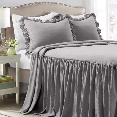Lush Decor Lush Ruffle Skirt 3 Piece Bedspread Set - Dark Gray. Home Office Garden | HOG-HomeOfficeGarden | online marketplace