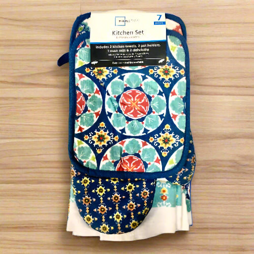 Mainstays Kitchen Cotton Set With Towels + Mitt & Pot Holders - 7 Pieces. Home Office Garden | HOG-HomeOfficeGarden | online marketplace