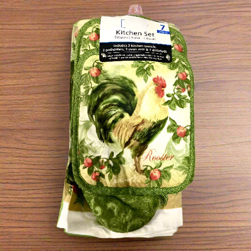 Mainstays Kitchen Cotton Set with Towels, Oven Mitt & Pot Holders – 7-Piece Wine Bistro Design