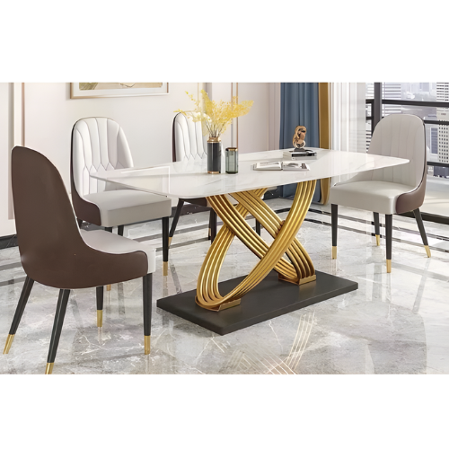 Marble Top Dining Table with Gold X-Base Design @HOG - Home, Office, Garden, Online Marketplace