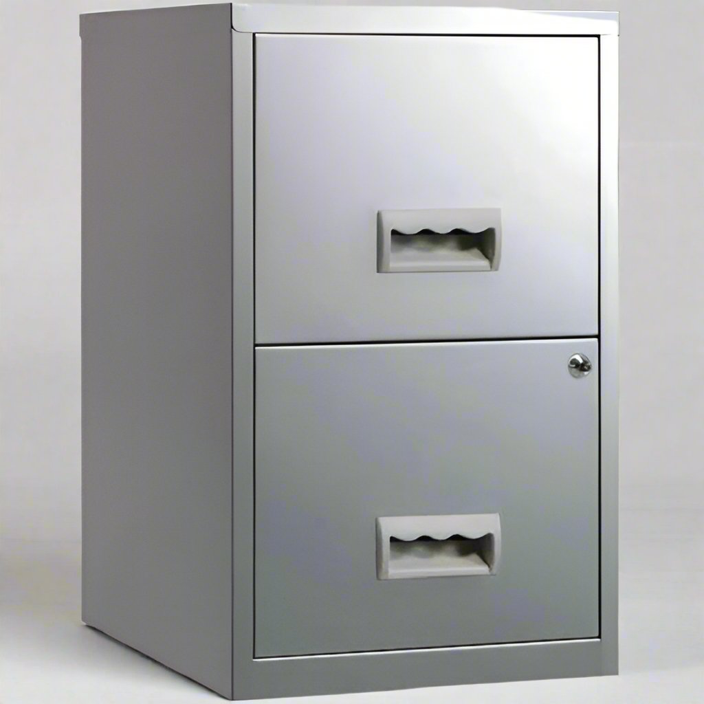 Metal 2 Drawer Maxi Filing Cabinet A4 - Silver @ HOG