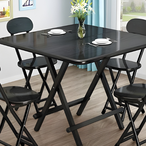 Modern Black Foldable Dining Set (Table + 4 Chairs) @HOG - Home, Office, Online Marketplace
