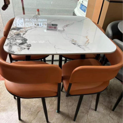 Modern Marble-Top Dining Table with Leather Chairs @HOG - Home Office Garden Online Marketplace
