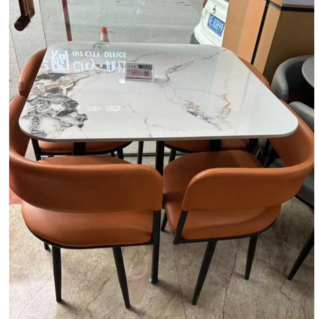 Modern Marble Top Dining Table with Leather Chairs. @H.O.G Online marketplace