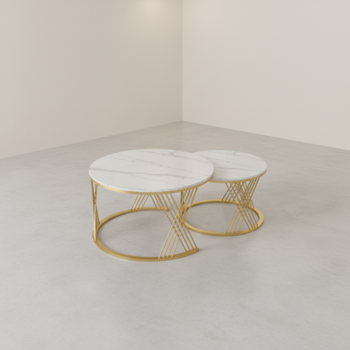 Modern Round Nesting Coffee Table Set with Marble Top and Metal Base @HOG - Home, Office, Garden, Online Marketplace