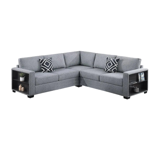 Modern Sectional Corner Sofa with Built-in Shelving – 6-Seater – Gray Fabric Upholstery. Home Office Garden | HOG-HomeOfficeGarden | online marketplace